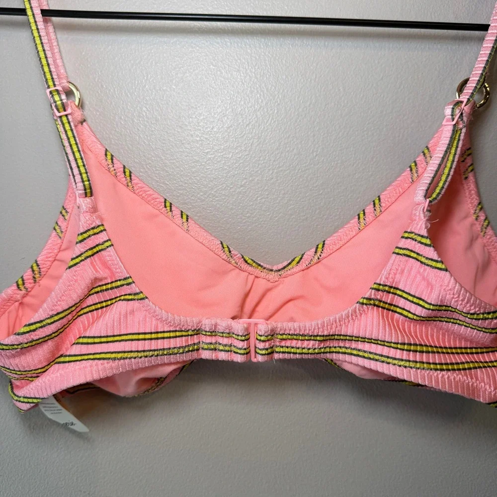 Aerie Beach Babe Shine Rib Voop Bikini Top Ribbed Pink Striped Size Medium NWT